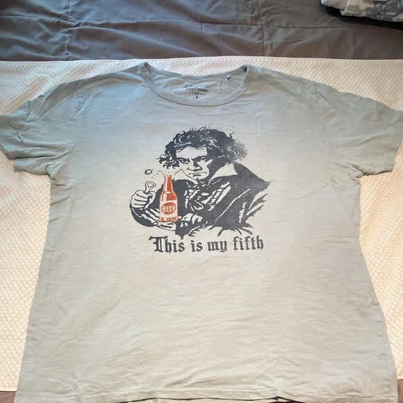 Lucky Brand tshirt light blue sz L “This is my fifth” Beethoven symphony / beer - Picture 3 of 3